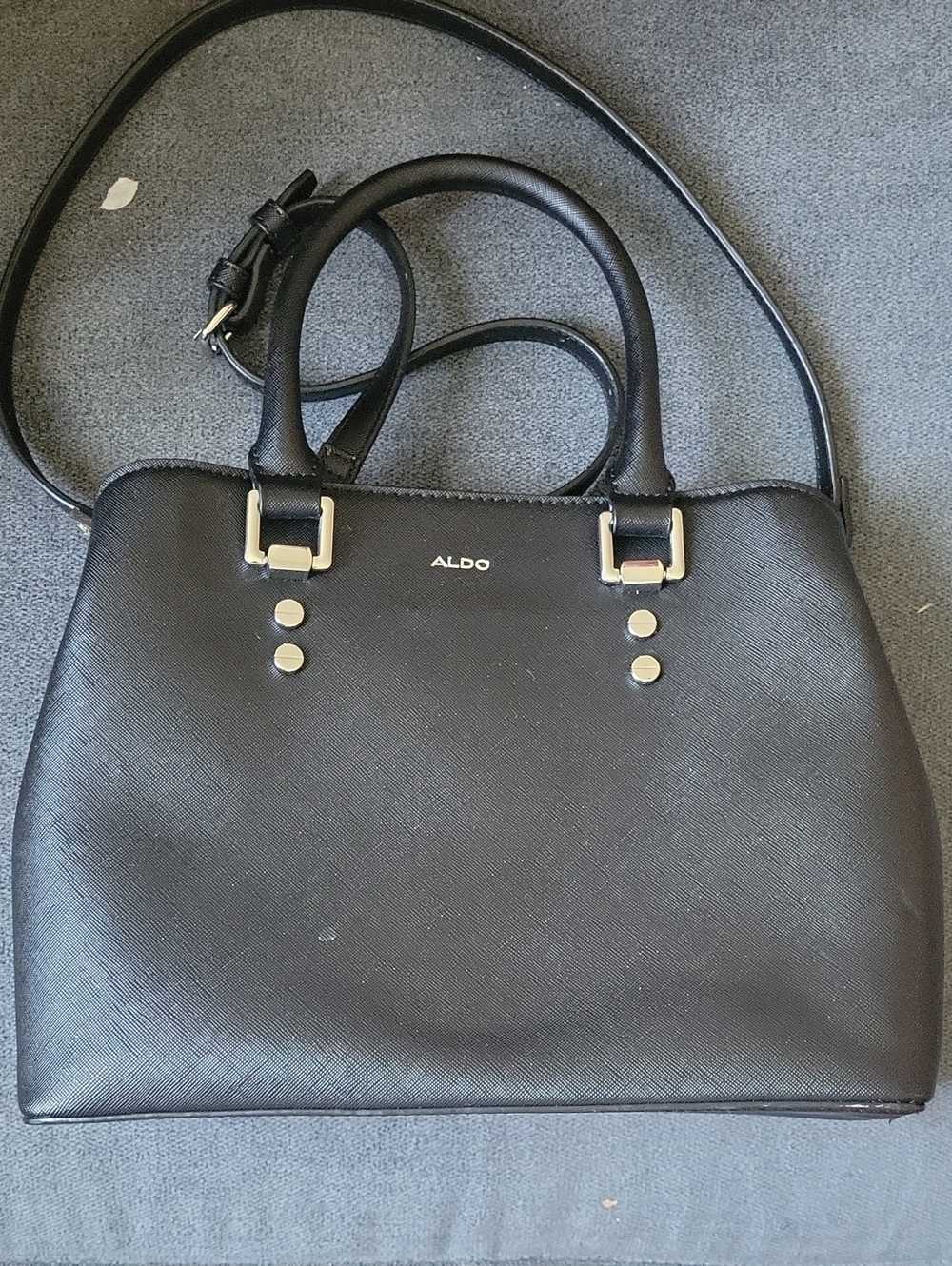 Aldo Black Saffiano Dome Satchel with Gold Hardware